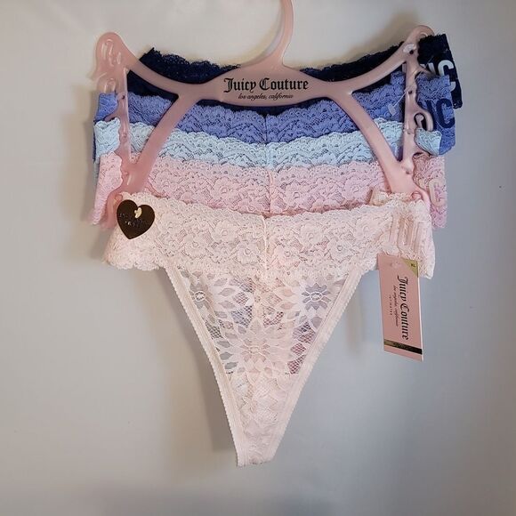 BRAND NEW JUICY COUTURE 5PK DESIGN LACE THONG PANTIE  INTIMATES SETS - Picture 3 of 16